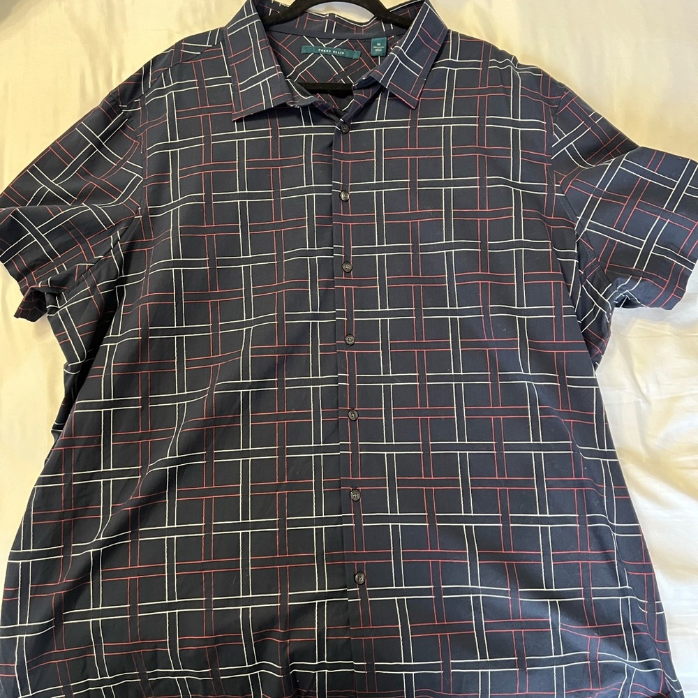 Perry Ellis Navy and Red Plaid Button Down Shirt